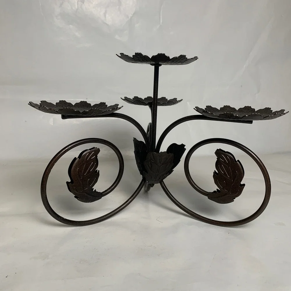 PartyLite Leaf Viking Candle Holder Rustic Bronze Leaf Scroll 4-Tier Metal